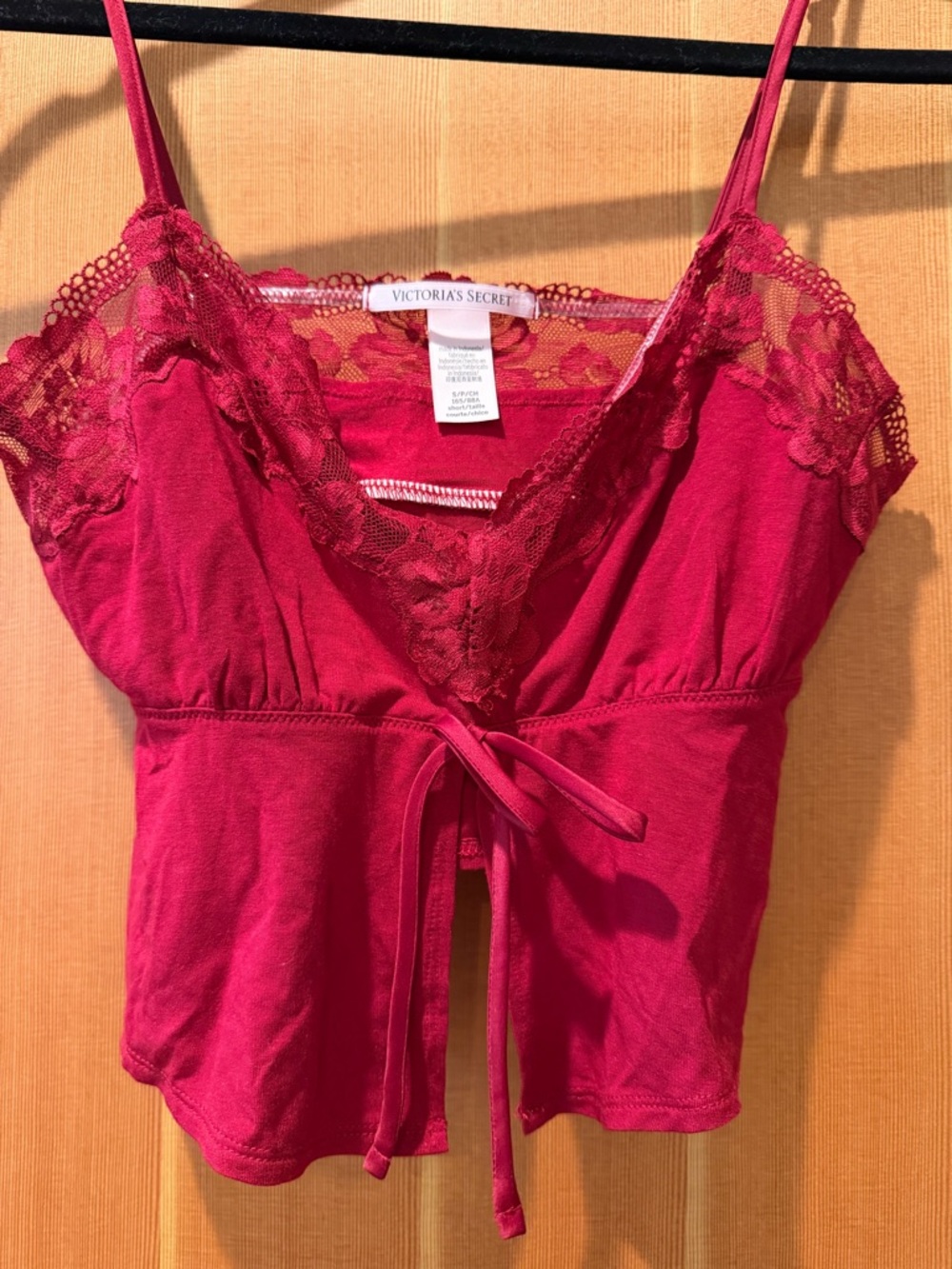 Victoria's Secret Sosoft Modal Red Lace-Trim Sleep Cami with Front Tie